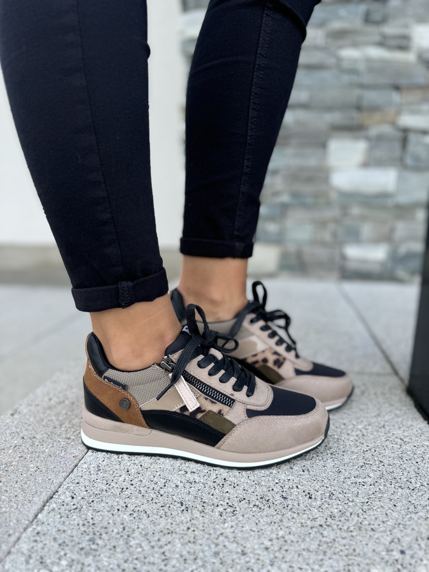 Refresh Beige Leopard Zip Trainer