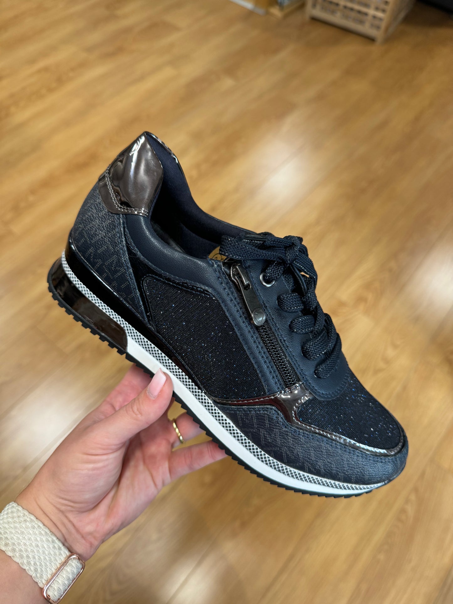 Marco Tozzi Navy Logo/Sparkle Trainer