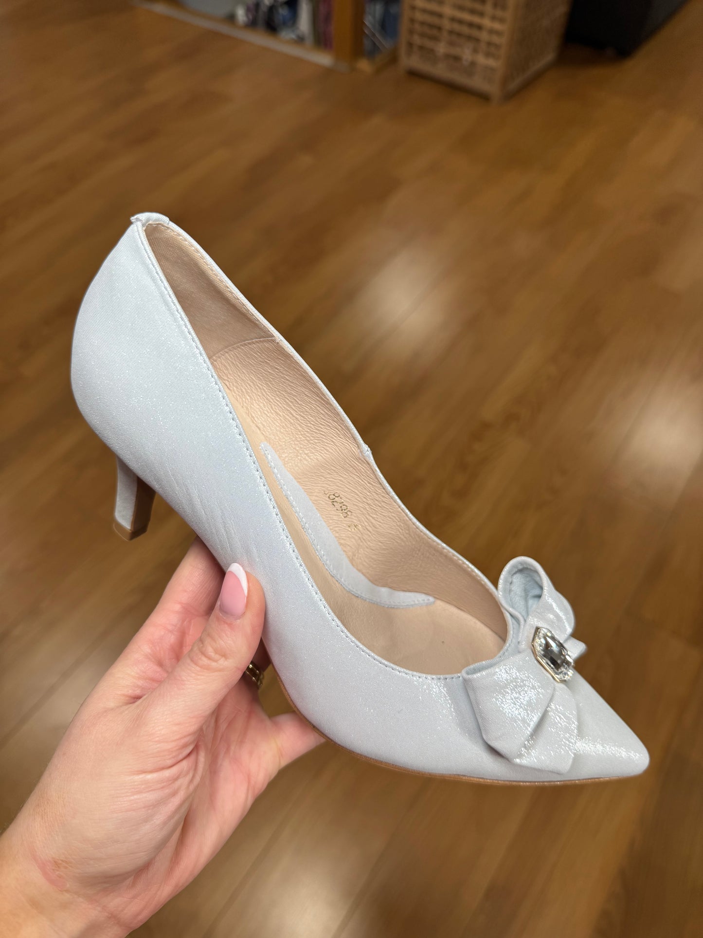 Emis Silver Shimmer Mid Heel Court