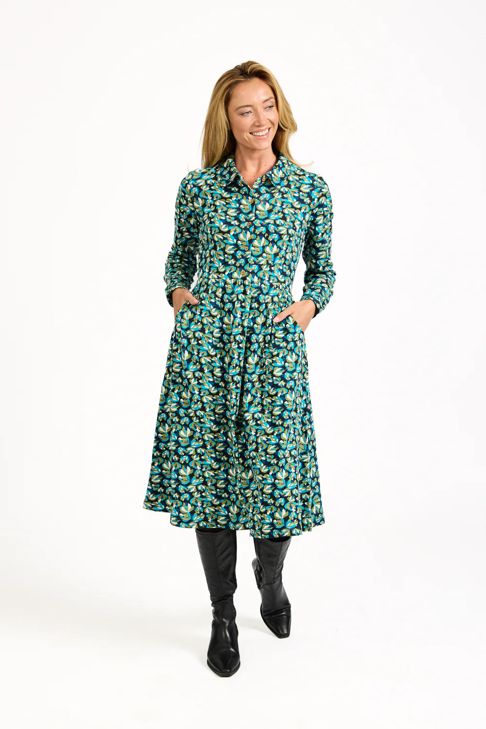 Blue Floral Print Jersey Dress