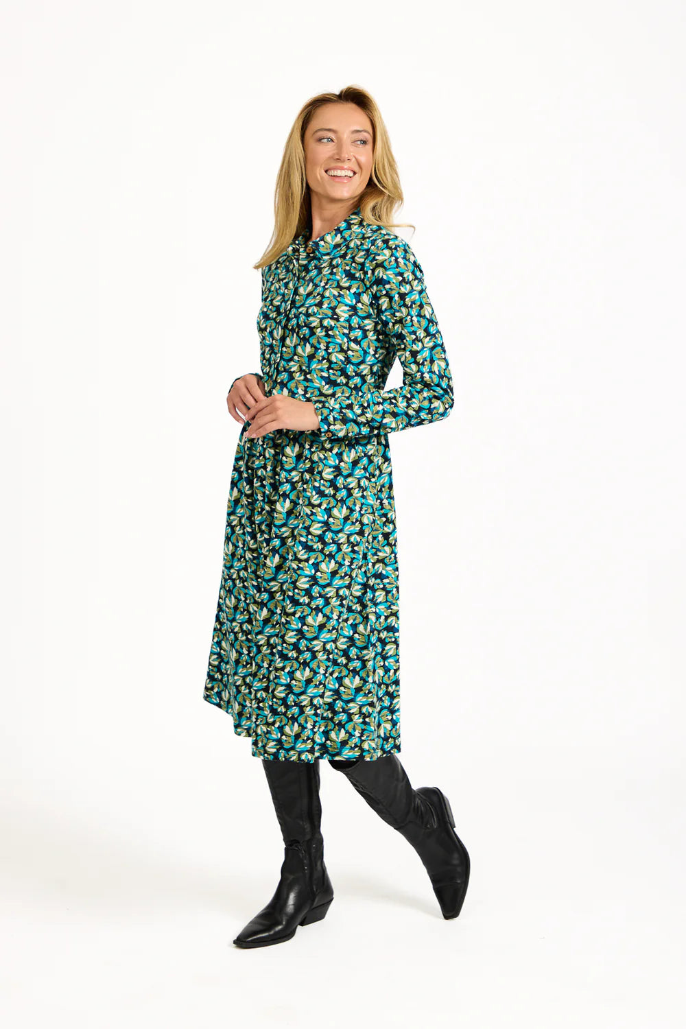 Blue Floral Print Jersey Dress