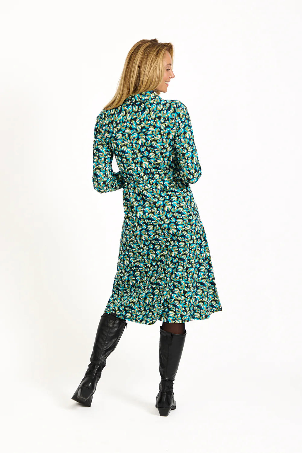 Blue Floral Print Jersey Dress